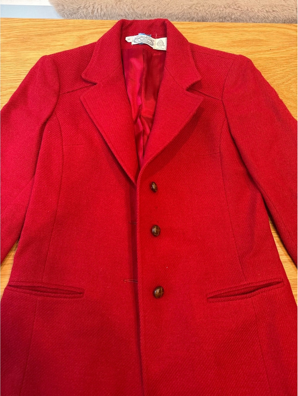 Vintage Red Wool Women's Blazer Jacket Size 8 with Button Closure